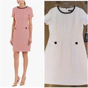 Karl Lagerfeld NWT! Chain Neck Details Short Sleeve Tweed Shift Dress